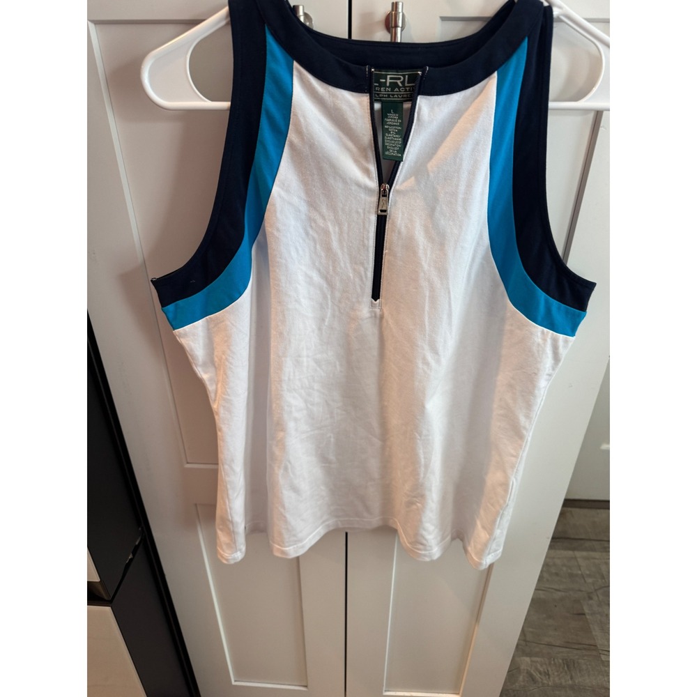 Lauren Active Ralph Lauren Womens Colorblock Quarter Zip Tank Top‎ White Navy L